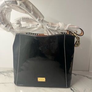 Frances Valentine Small June Black Patent Leather Shoulder Bag